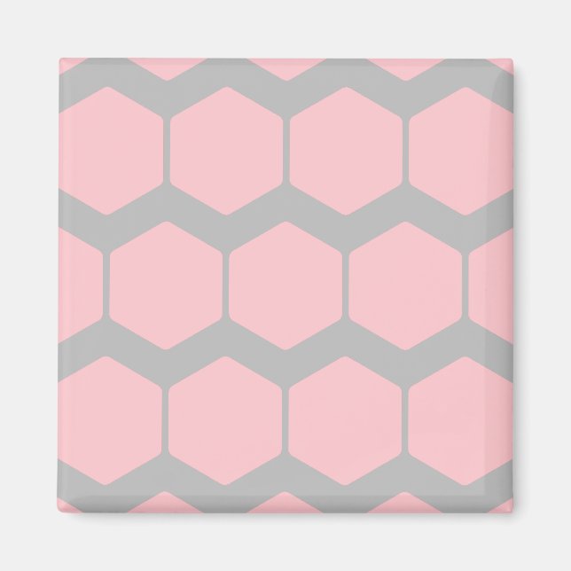 Aimant rose et gris, Motif géométrique rétro Zigzag. (Devant)
