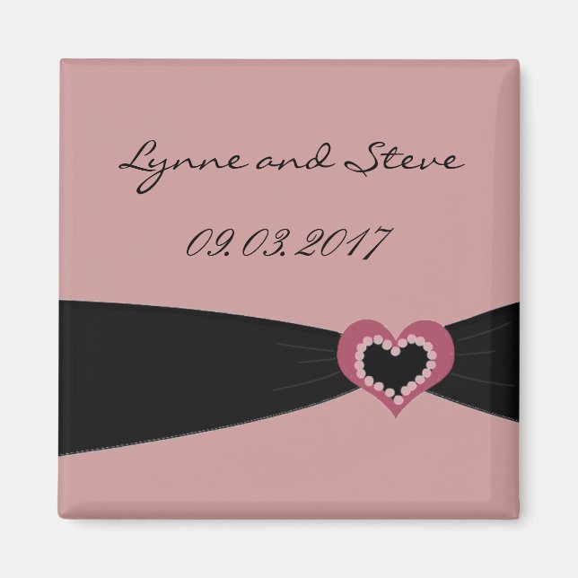 Aimant Rose et Ruban Noir Save the Date (Devant)
