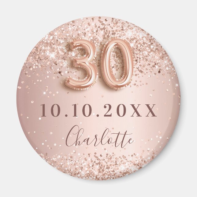 Aimant rose gold blush 30e anniversaire save the date (Devant)