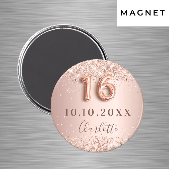Aimant Rose gold blush pailleté save the date 16 ans (Créateur téléchargé)