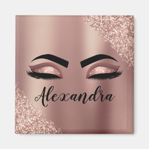 Aimant Rose Gold Blush Pink Monogram Glitter Eyelashes