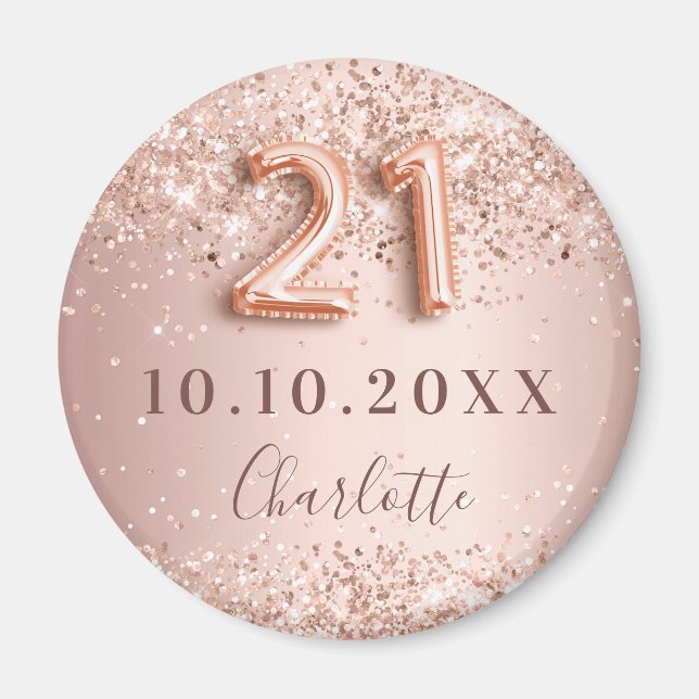 Aimant Rose gold blush save the date pour un 21ème annive (Devant)