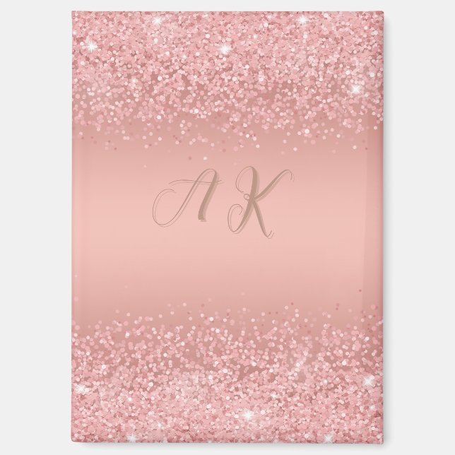 Aimant Rose Gold Élégant Luxe Monogramme Pailleté (Recto)