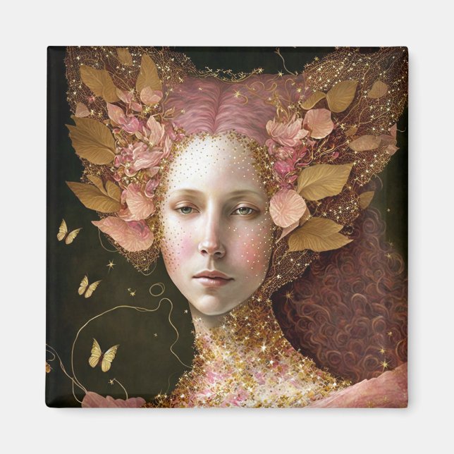 Aimant Rose Gold Fairy Fae Femme Imaginaire Art (Devant)