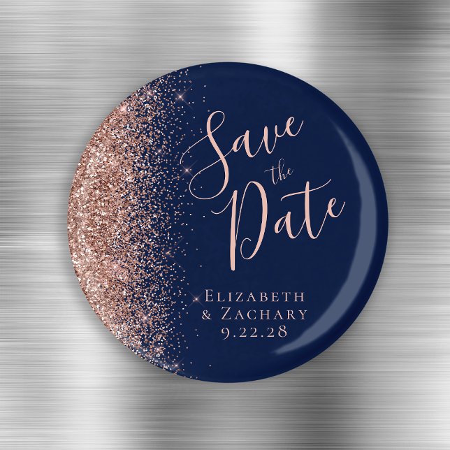 Aimant Rose Gold Pailleté Bleu Marine Écriture Save the D (Créateur téléchargé)