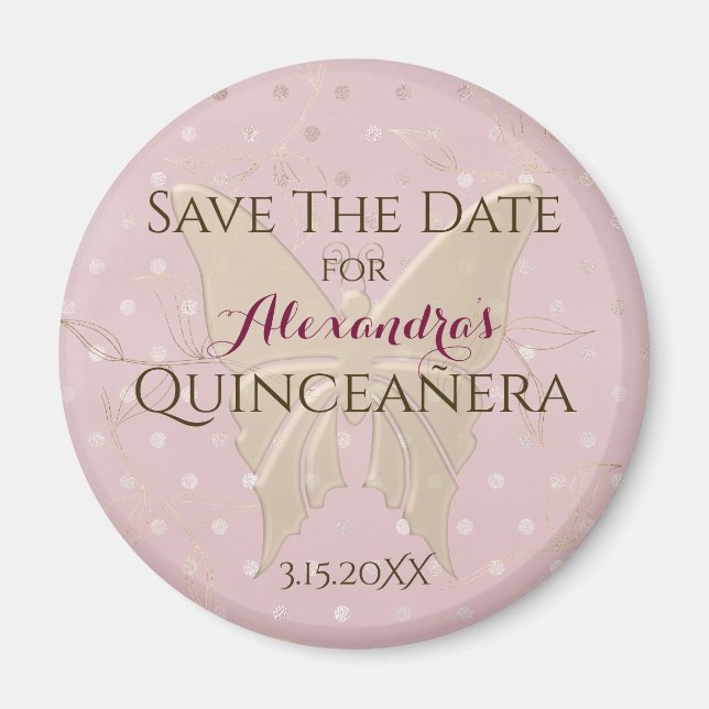 Aimant Rose Gold Quinceanera Enregistrer La Date (Devant)