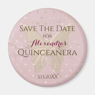 Aimant Rose Gold Quinceanera Enregistrez La Date