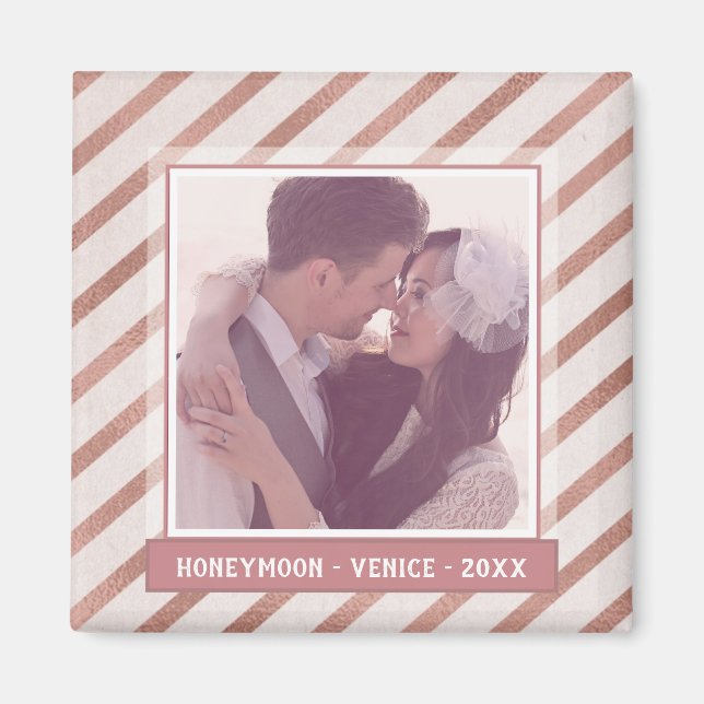 Aimant Rose Gold Striped Élégant Photo et texte personnal (Devant)