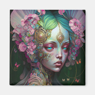 Aimant Rose Green Elf Fairy Femme Imaginaire Art