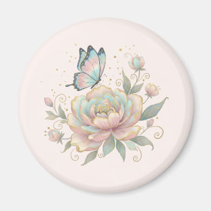 Aimant Rose Magique et Papillon Couleurs Pastel