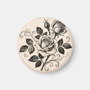 Aimant Rose noire classique vintage botanique en fleurs