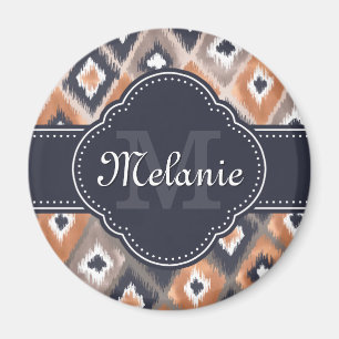 Aimant Rose or rose Ikat Motif marine Monogramme