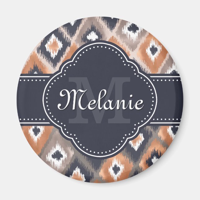 Aimant Rose or rose Ikat Motif marine Monogramme (Devant)
