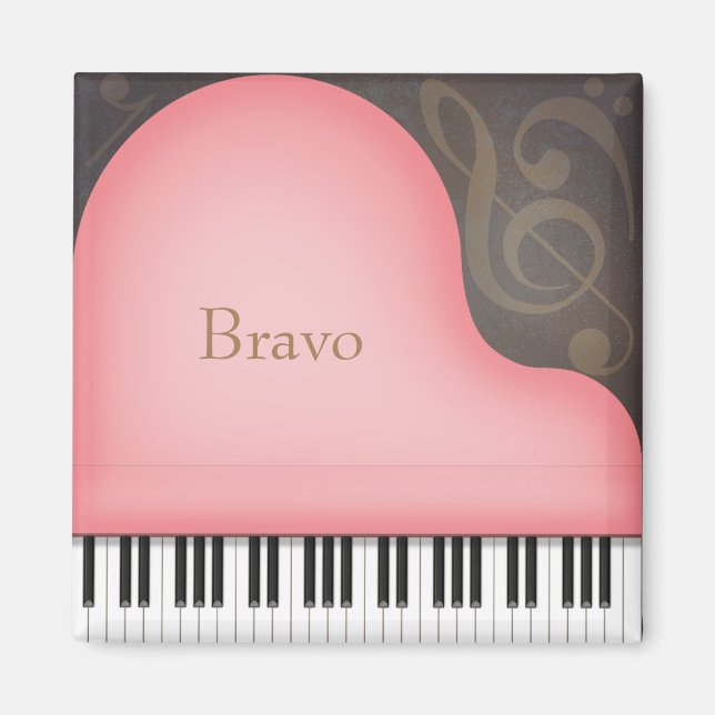 Aimant Rose Pink Grand Piano Nom personnalisé ou musique  (Devant)