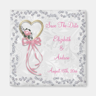 Aimant Rose Romantique, Diamants & Ruban Enregistrez La D