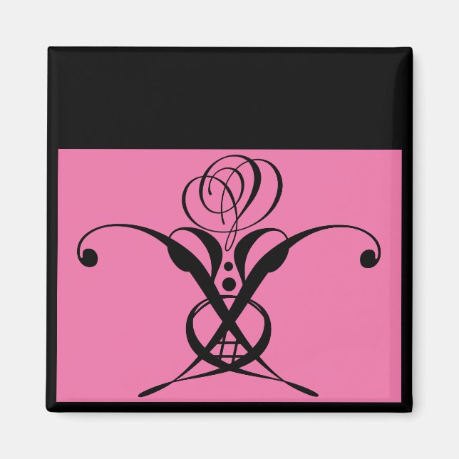 Aimant Rose rose Art déco noir (Devant)