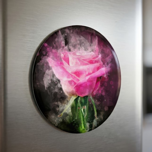 Aimant Rose roseau aquarelle sur fond noir (Pink Rose Watercolor on Black Background. Magnet )