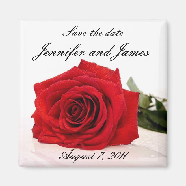 Aimant Rose rouge Enregistrer l'aimant de date (Devant)