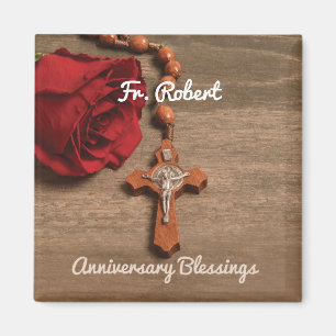 Aimant Rose rouge et chapelet d'anniversaire de