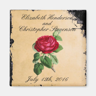 Aimant Rose rouge vintage sur un arrière - plan en cuir