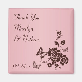 Aimant Rose vif avec Fleurs Brown Mariage Faveur