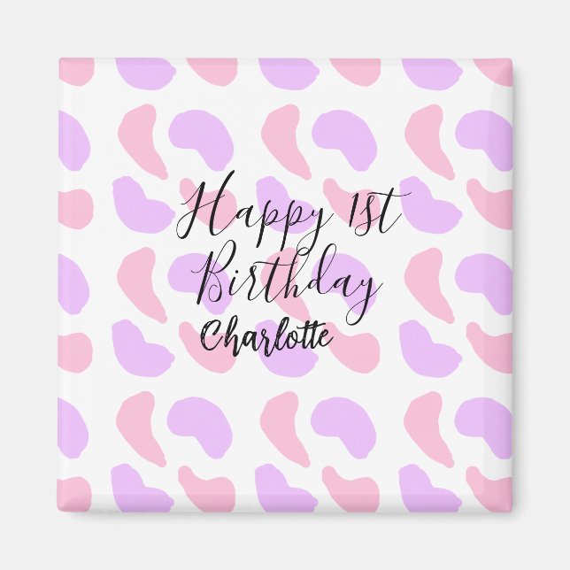 Aimant Rose violet abstrait formes heureux 1er anniversai (Devant)