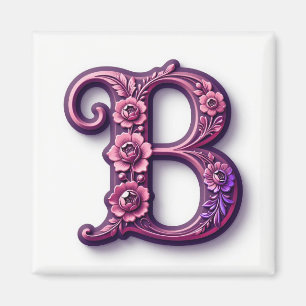 Aimant Rosemaling Métallisé Moderne Lettre B, Rose/Violet