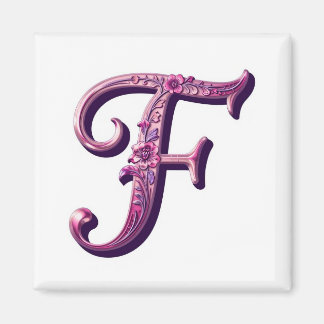 Aimant Rosemaling Métallisé Moderne Lettre F, Rose/Violet