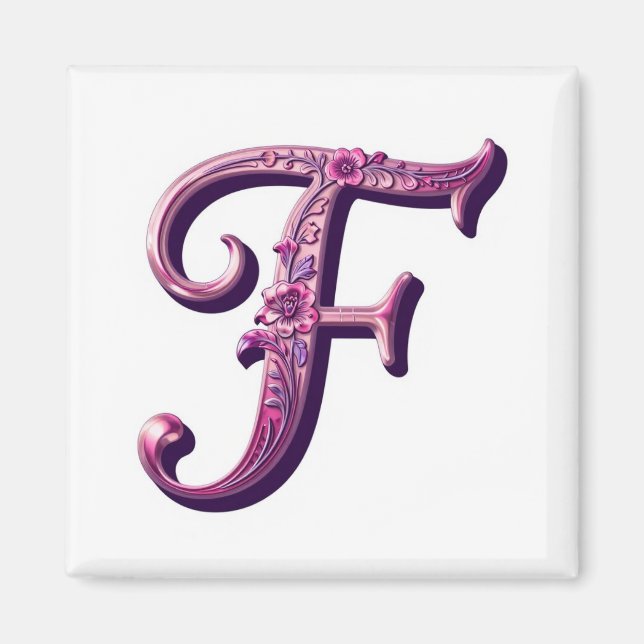 Aimant Rosemaling Métallisé Moderne Lettre F, Rose/Violet (Devant)