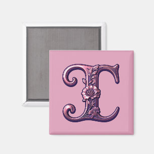 Aimant Rosemaling Métallisé Moderne Lettre I, Rose/Violet