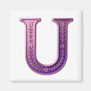 Aimant Rosemaling Métallisé Moderne Lettre U, Rose/Violet