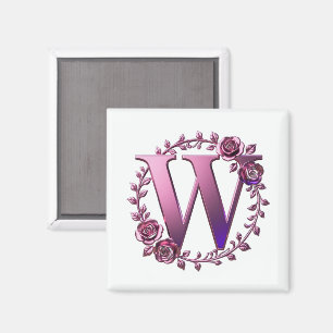 Aimant Rosemaling métallisé moderne Lettre W, rose/violet