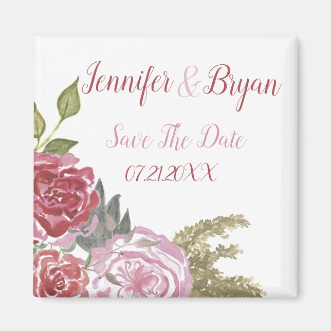 Aimant Roses Aquarelles Save The Date (Devant)