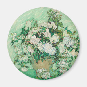 Aimant Roses blanches de Van Gogh - Art floral menthe vin