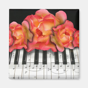 Aimant Roses de clavier de piano et notes de musique