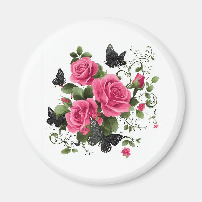 Aimant Roses et Papillons (Devant)