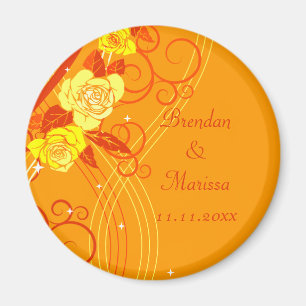 Aimant Roses jaunes de mariage oranges