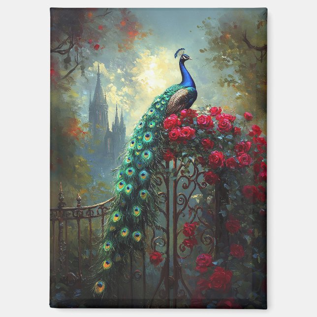 Aimant Roses rouges de paon dramatique gothique (Recto)