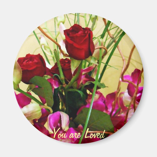 Aimant Roses rouges et orchidées_ (Devant)