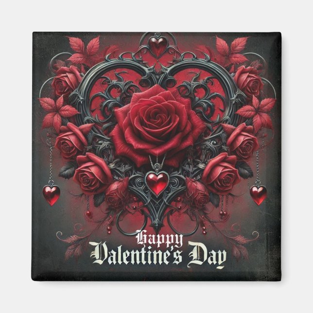 Aimant Roses rouges gothiques Saint-Valentin (Devant)