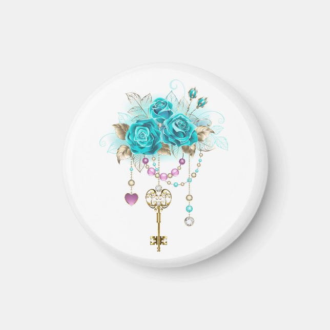 Aimant Roses Turquoise avec Clés (Devant)