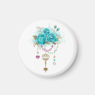 Aimant Roses turquoise avec touches