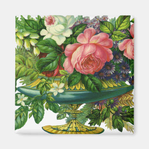 Aimant Roses vintages florales roses, Vase de fleurs