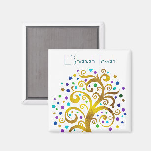 Aimant Rosh Hashanah Or Bleu Arbre moderne de vie Chic