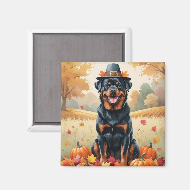 Aimant Rottweiler À L'Automne Quitte L'Art Thanksgiving (Recto/Verso)