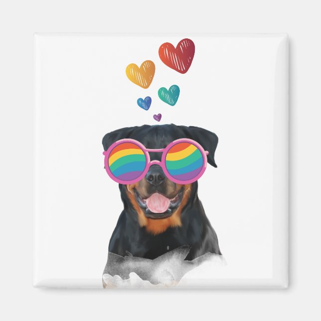 Aimant Rottweiler Chien avec Coeurs Saint-Valentin (Devant)