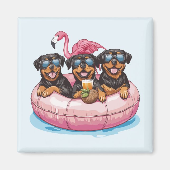 Aimant Rottweiler Chiens Flamant rose de la piscine d'été (Devant)