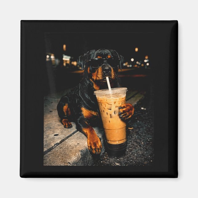 Aimant Rottweiler cool buvant un café glacé art de chien  (Devant)
