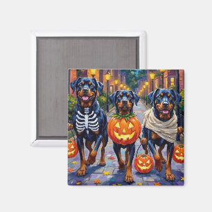 Aimant Rottweiler faisant Trick-or-Treat dans des costume