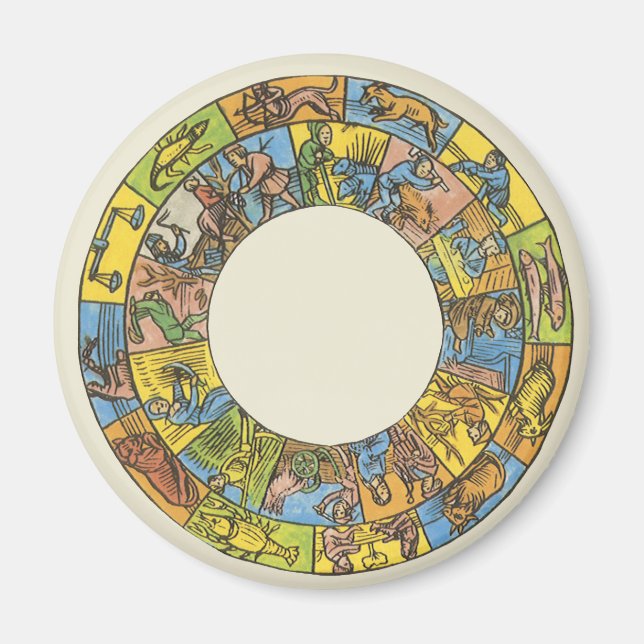 Aimant Roue du zodiaque céleste vintage et astrologique (Devant)